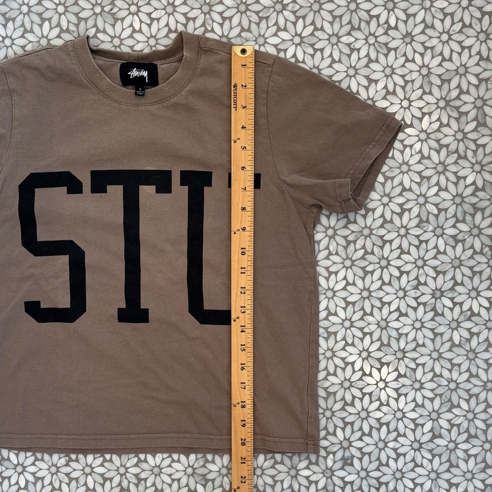 Women's/Unisex Stussy "STU" Allen Big Scale Tshirt in Tan/Black, Size S - Picture 6 of 8
